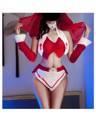 Punishment Nun Uniform Adult Cosplay Costume New Pure and Desire Set (Red)