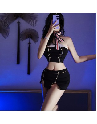 Flight Attendant Uniform Nightclub Sexy See-Through Strapless Seductive Outfit