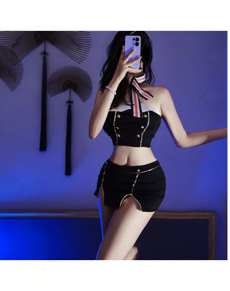 Flight Attendant Uniform Nightclub Sexy See-Through Strapless Seductive Outfit Flight Attendant Uniform Nightclub Sexy See-Through Strapless Seductive Outfit