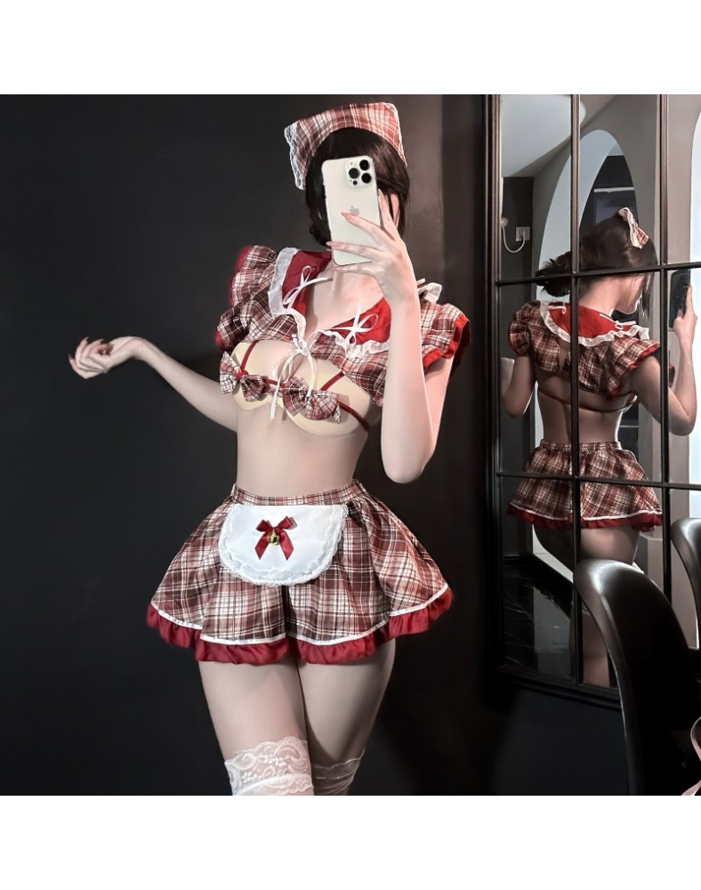 Summer New Style Sexy Sweet Girly Bow Polka Dot Camisole Top and Plaid Lace Skirt Women's Set Summer New Style Sexy Sweet Girly Bow Polka Dot Camisole Top and Plaid Lace Skirt Women's Set