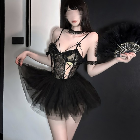 Sexy Lingerie With Non-Stretch Black Silk Uniform Sexy Lingerie With Non-Stretch Black Silk Uniform